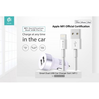 Suit Carica Auto + Cavo Lightning per Apple Certificato MFI